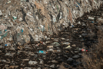 Old garbage landfill near a large city, reclamation
