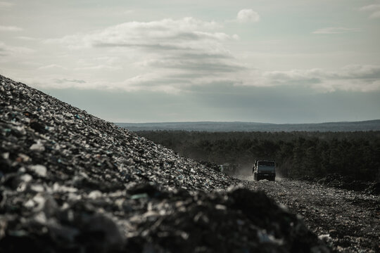 Old garbage landfill near a large city, reclamation