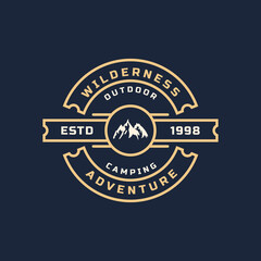 Vintage Retro Badge Wilderness Mountain Adventure Logo for Outdoor Camp Emblem Design Template