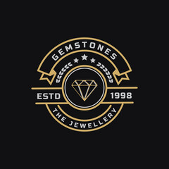 Fototapeta premium Vintage Retro Badge for Luxury Line art Diamond Gem Jewelry Logo Emblem Design Symbol