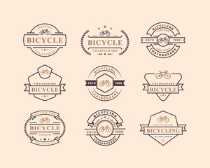 Set of Vintage Retro Badge for Bicycle Repair and Services Shop Logo Emblem Design Symbol