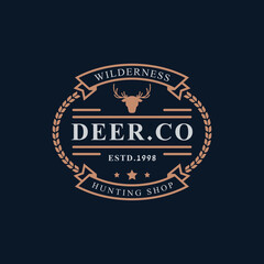 Vintage Retro Badge for Deer Reindeer Antler Hunting Logo Emblem Design Symbol
