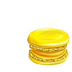 Macaroon cookie isolated on white . Food illustration good for confectionery menu, desserts icon. Yellow lemon taste macaroon