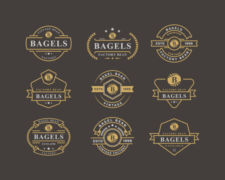 Set of Vintage Retro Badge for Letter B for Bagels Logo Emblem Design Symbol
