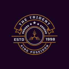 Vintage Retro Badge for Trident Neptune God Poseidon Triton King Spear Logo Emblem Design Symbol