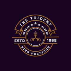 Vintage Retro Badge for Trident Neptune God Poseidon Triton King Spear Logo Emblem Design Symbol