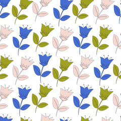 Trendy seamless floral pattern. Vector illustration with bells. Simple flowers on a white background. Botanical print.