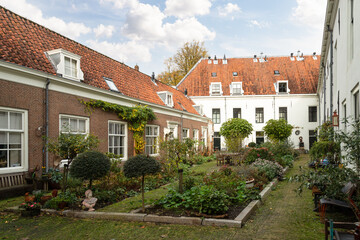 Courtyard with gardens in the center of the city of Gouda in the Netherlands.