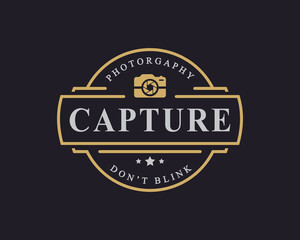 Vintage Retro Badge for Photography Logo with Camera Logo Emblem Design Symbol