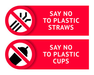 Say no to plastic cups and straws, label for print