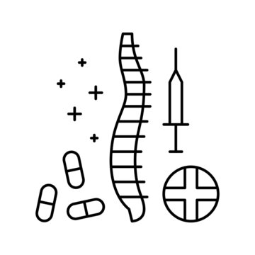 medical spine, pills, syringe, black and white clip art preview