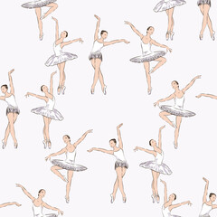Seamless pattern of sketches young graceful dancing ballerinas © Amili