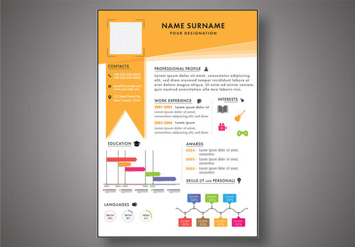 Editable Resume or CV Layout in White and Orange Color