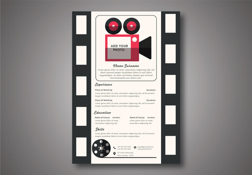 Creative Field Resume or Professional CV Layout in Film Strip Style