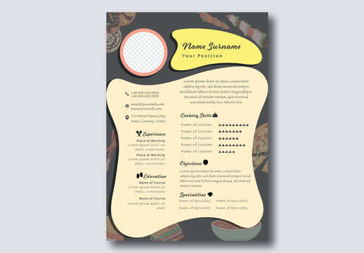 Editable Resume Layout with Dishes for Create Person