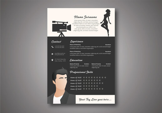 Creative Field Professional Resume Layout with Video Camera