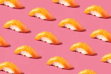 Papier Peint photo Lavable Bar à sushi sushi au saumon comme motif