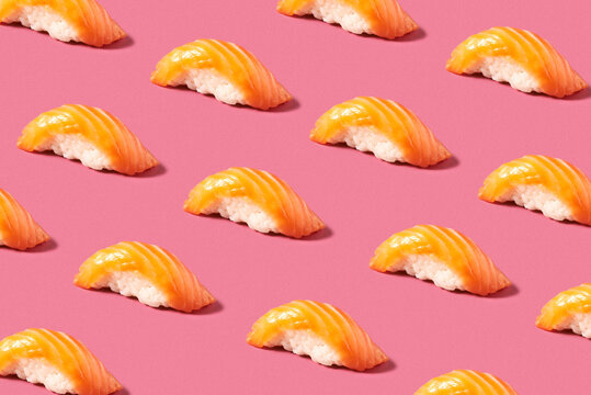 salmon sushi as pattern
