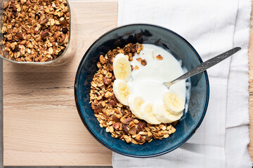 Ggranola with Greek yogurt and banana.