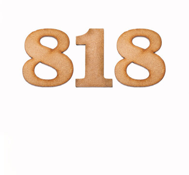 Number 818 in wood, isolated on white background