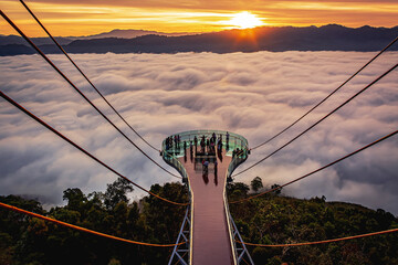 Betong, Yala, Thailand  2020: Talay Mok Aiyoeweng skywalk fog viewpoint there are tourist visited...