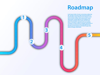 Project roadmap infographic as configurable template with milestones and winding road