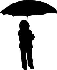 Enfant et parapluie, silhouette isolée du fond transparent