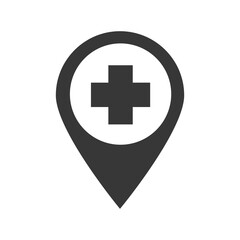Hospital icon. Outline hospital geotag vector icon for web design isolated on white background