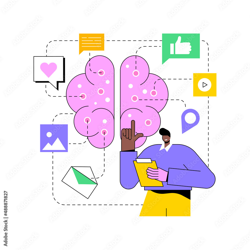 Poster ai in social media abstract concept vector illustration. social media marketing, ai content tracking