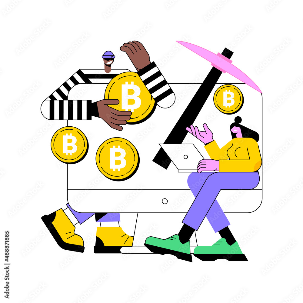 Poster hidden mining abstract concept vector illustration. cryptocurrency mining method, miner bot, secret 