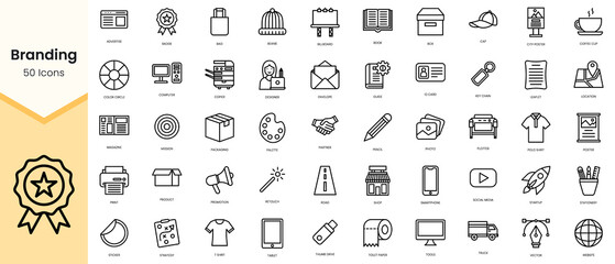Fototapeta na wymiar Simple Outline Set of branding icons. Linear style icons pack. Vector illustration
