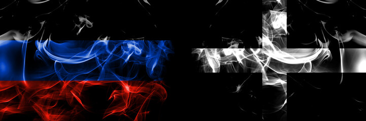 Donetsk People's Republic vs England, UK, Cornwall, Saint Piran flag. Smoke flags placed side by side isolated on black background.