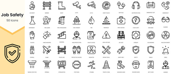 Simple Outline Set of job safety icons. Linear style icons pack. Vector illustration