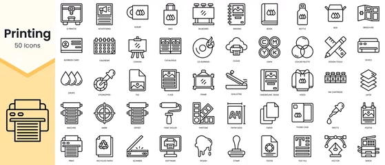 Muurstickers Simple Outline Set of printing icons. Linear style icons pack. Vector illustration © TriMaker