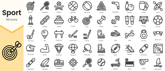 Simple Outline Set of sport icons. Linear style icons pack. Vector illustration - obrazy, fototapety, plakaty