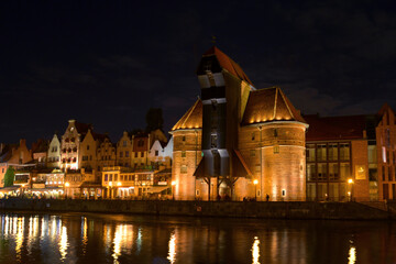 Naklejka premium Gdańsk nocą, starówka, polska, stary
