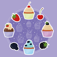 cupcakes and fruits stickers