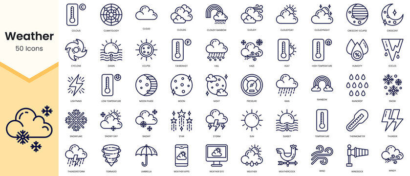 Simple Outline Set of weather icons. Linear style icons pack. Vector illustration © TriMaker