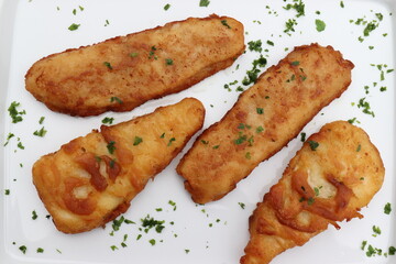 Kabeljau frittiert. Backfisch.