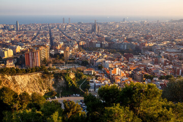 Fototapeta na wymiar Barcelona city panorama during sunset