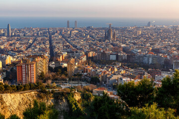 Barcelona city panorama during sunset