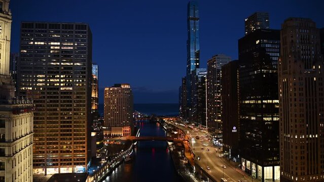 Chicago East Wacker Drive at Night