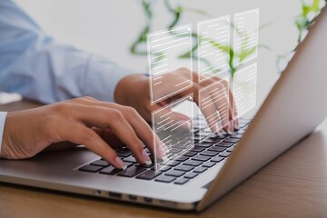 Concept of document management using symbols on a virtual screen, human hands
