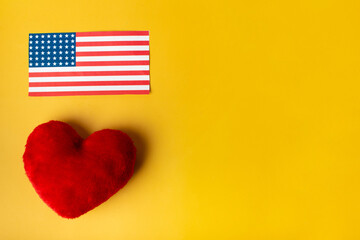 heart on a yellow background. love for USA
