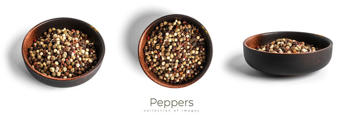 A mixture of peppers isolated on a white background. The spice is a mixture of peppers.