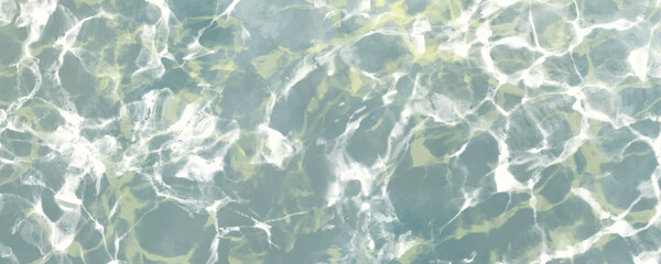 Vector watercolor art background with blue waves. Underwater. Tropical beach sand. Hand drawn summer illustration for flyers, cards, wallpaper, poster, cover, print. Vacation. Travel. Ocean. Sea.