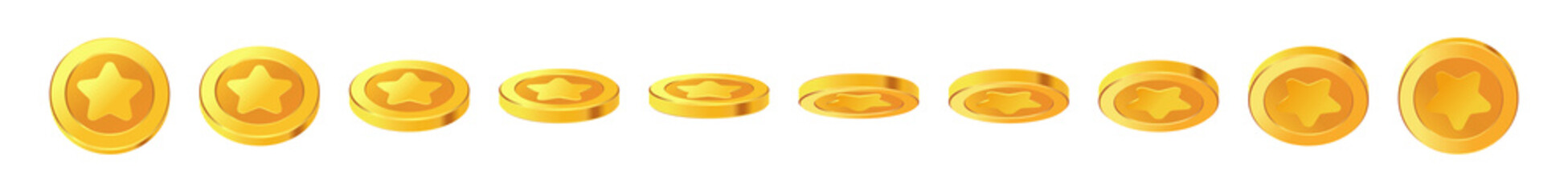 Set of rotating gold coins. 3d coins. Golden money set.