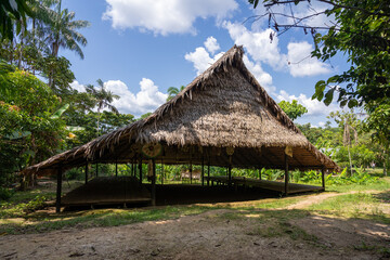 Architecture of a maloca in the indigenous community of the Ticunas, San Martin, Amazonia, Colombia