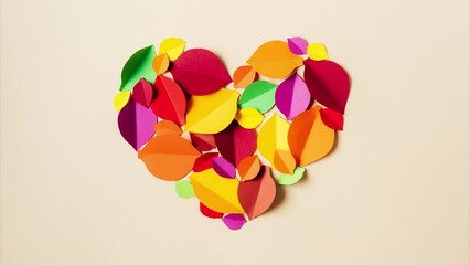 Stop motion of colorful paper autumn leaves forming heart shape. Beautiful Autumn season. School time. Paper art and hancrafting. 4K UHD - Powered by Adobe