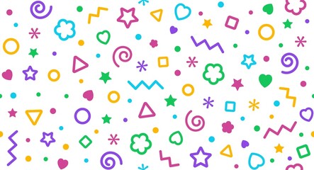 Abstract geometric background. Seamless pattern with geometric shapes and symbols. Memphis style. Background design template. Isolated. Vector illustration